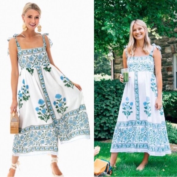 Juliet Dunn Dress Poppy Tie Shoulder Floral MidiSummer White Size 1 4/6 - Picture 2 of 9